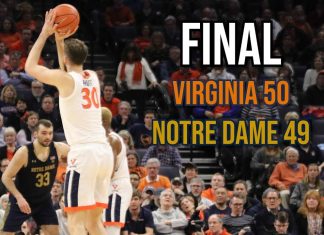 Virginia Outlasts Notre Dame in OT, 50-49